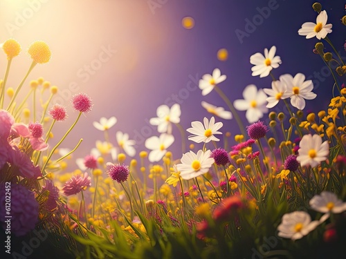 spring colorful bloome flower background. ai generative