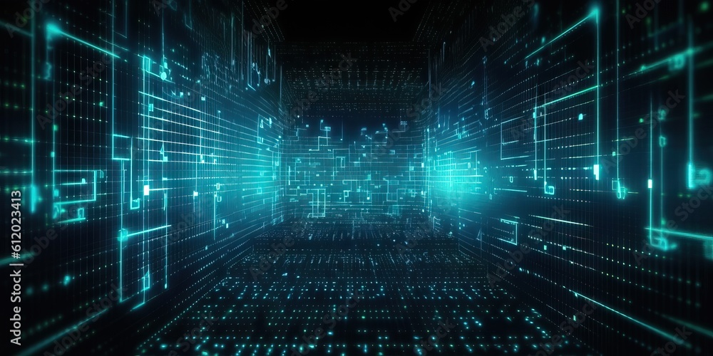 Digital binary code matrix background - 3D rendering of a scientific technology data binary code network conveying connectivity, complexity and data flood of modern digital, AI Digital binary code matrix background - 3D rendering of a scientific technology data binary code network conveying connectivity, complexity and data flood of modern digital, AI