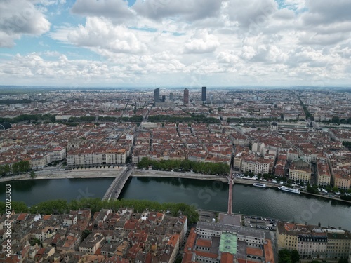 Aerial view of the city center of Lyon, France