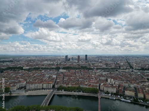 Aerial view of the city center of Lyon, France