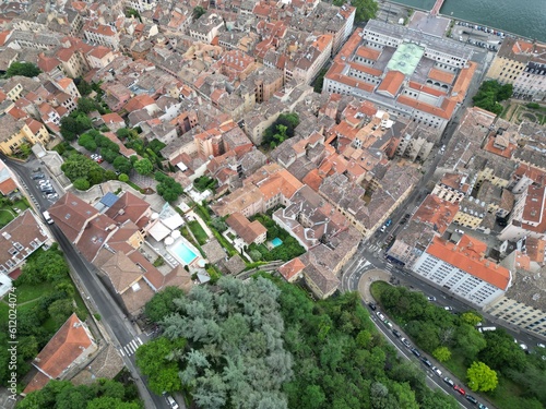 Aerial view of the city center of Lyon, France