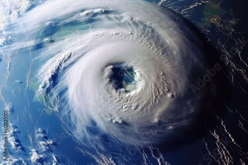 Super typhoon over the ocean, view from outer space. AI