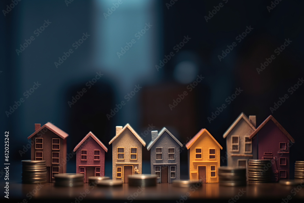 a Number of small house and coins stack. Generative AI a Number of small house and coins stack. Generative AI