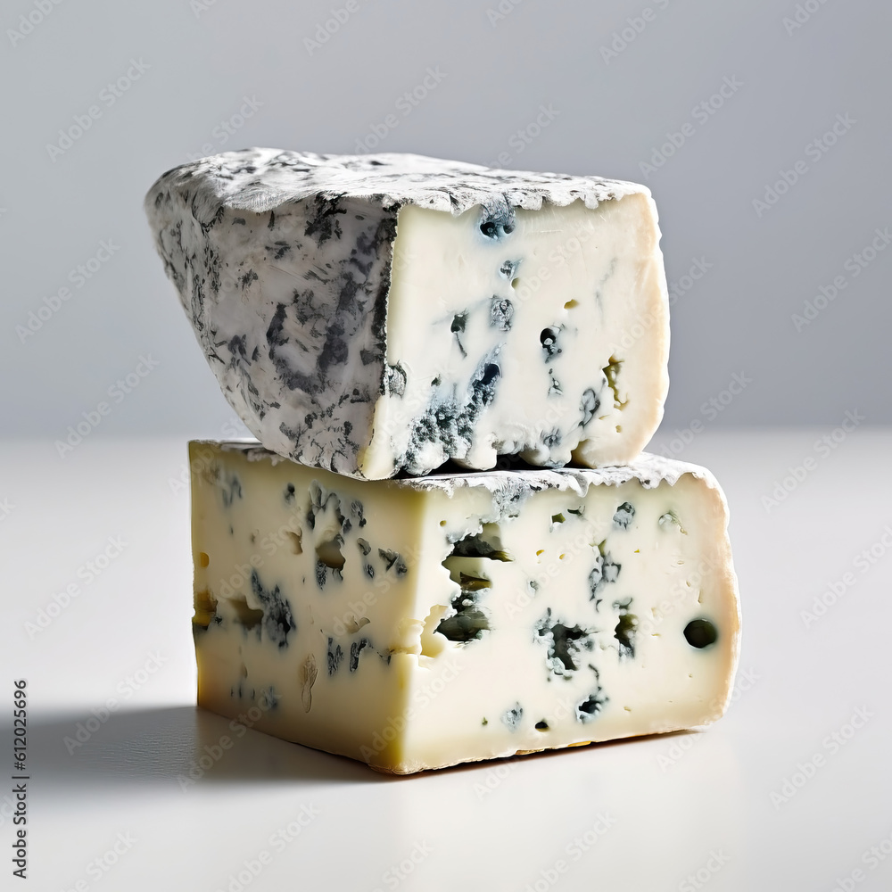 Delicious blue cheese isolated on white background, generative AI

