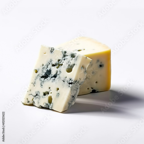 Delicious blue cheese isolated on white background, generative AI