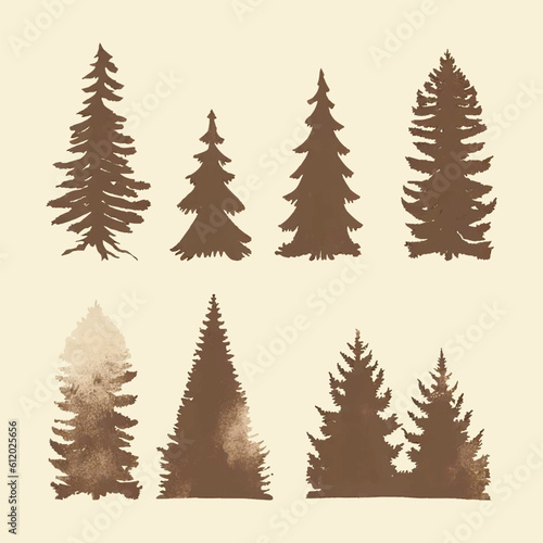 Vintage sepia pine tree silhouette. Vector Illustration
