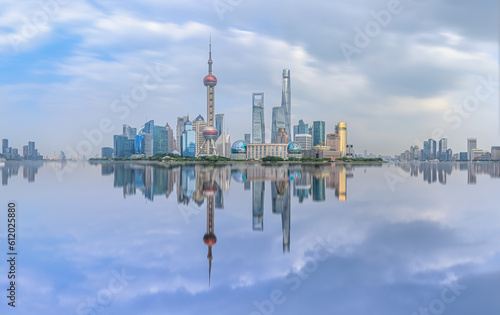 City skyscrapers and river in Shanghai, China