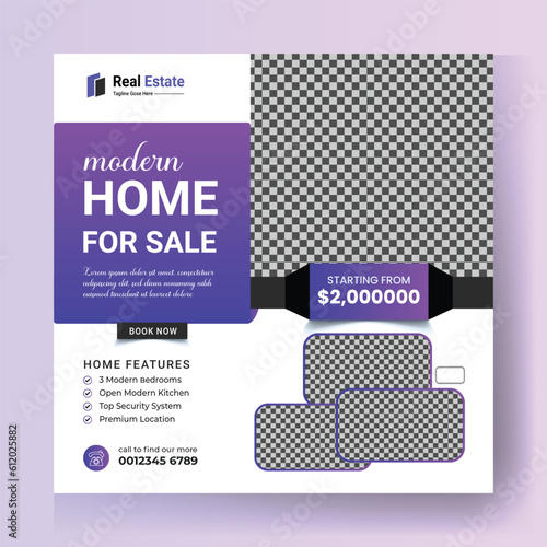 Real estate social media post or Home sale ad design web banner template.