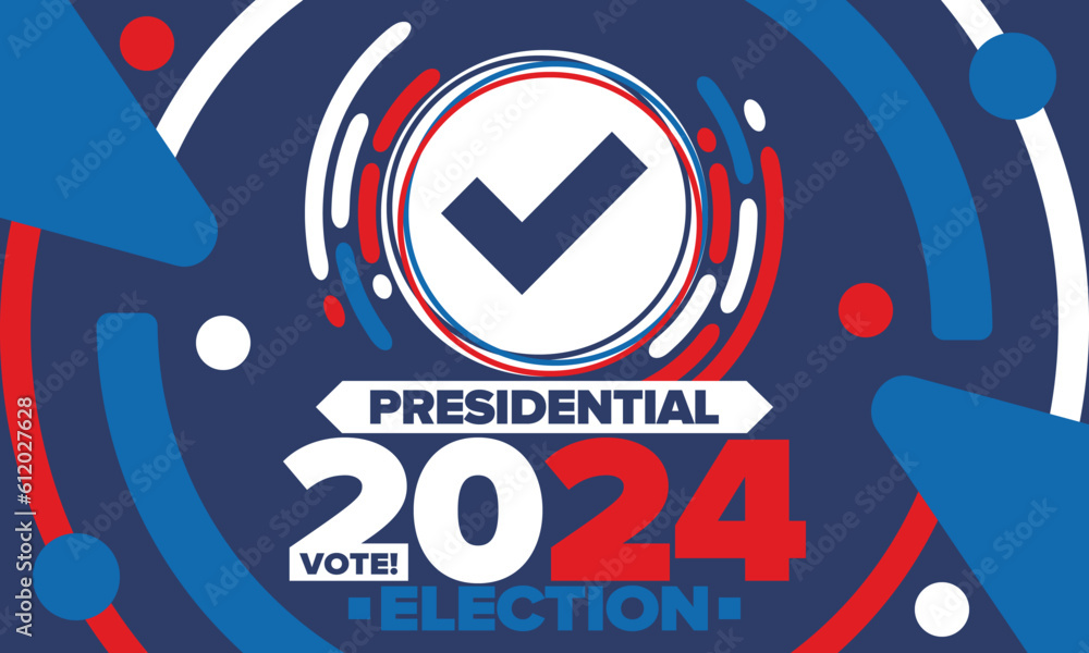 Presidential Election 2024 in United States. Vote day, November 5. US Election campaign. Make your choice! Patriotic american vector illustration. Poster, card, banner and background