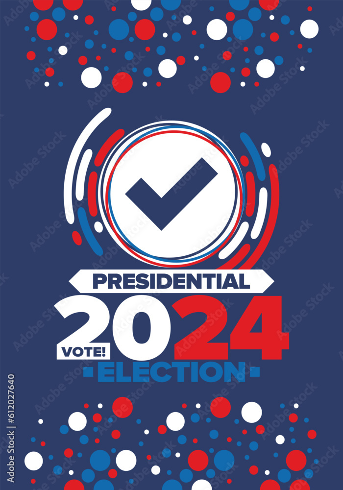 Presidential Election 2024 in United States. Vote day, November 5. US Election campaign. Make your choice! Patriotic american vector illustration. Poster, card, banner and background