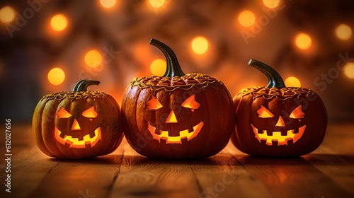 Lantern pumpkins for Halloween festive. Generative AI © Marcela Ruty Romero