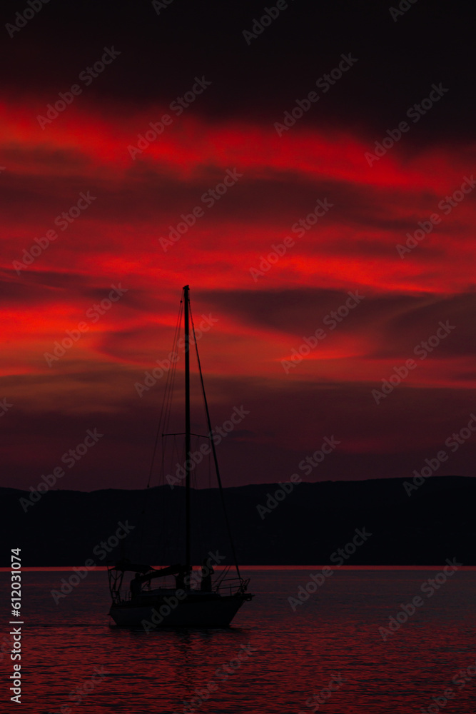 sail on Lake Balaton after sunset