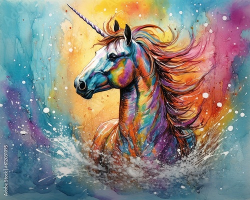 art unicorn in space . dreamlike background with unicorn . Hand Drawn Style illustration © PinkiePie