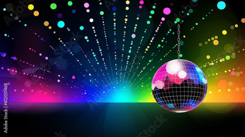 Bright disco ball in a night club, nightlife concept. Generative AI