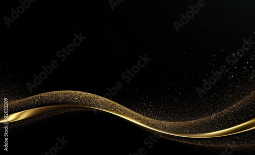 Elegant gold thin wave line with golden sparkle on black background. Premium modern golden vector illustration created with Generative AI technology