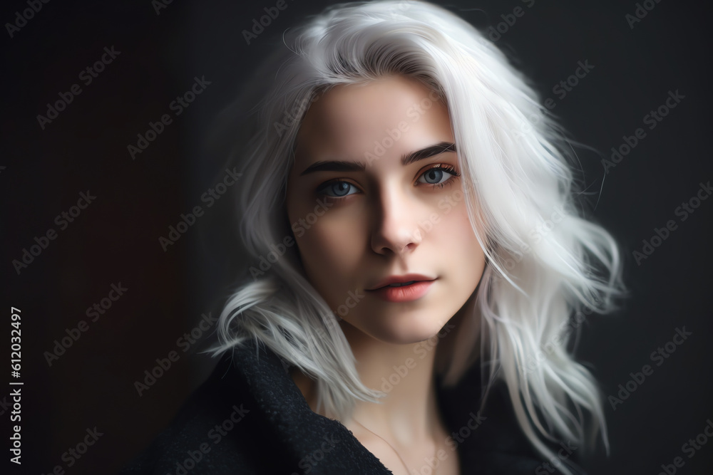 Portrait of a woman with white hair against a black background - Generative AI Portrait of a woman with white hair against a black background - Generative AI
