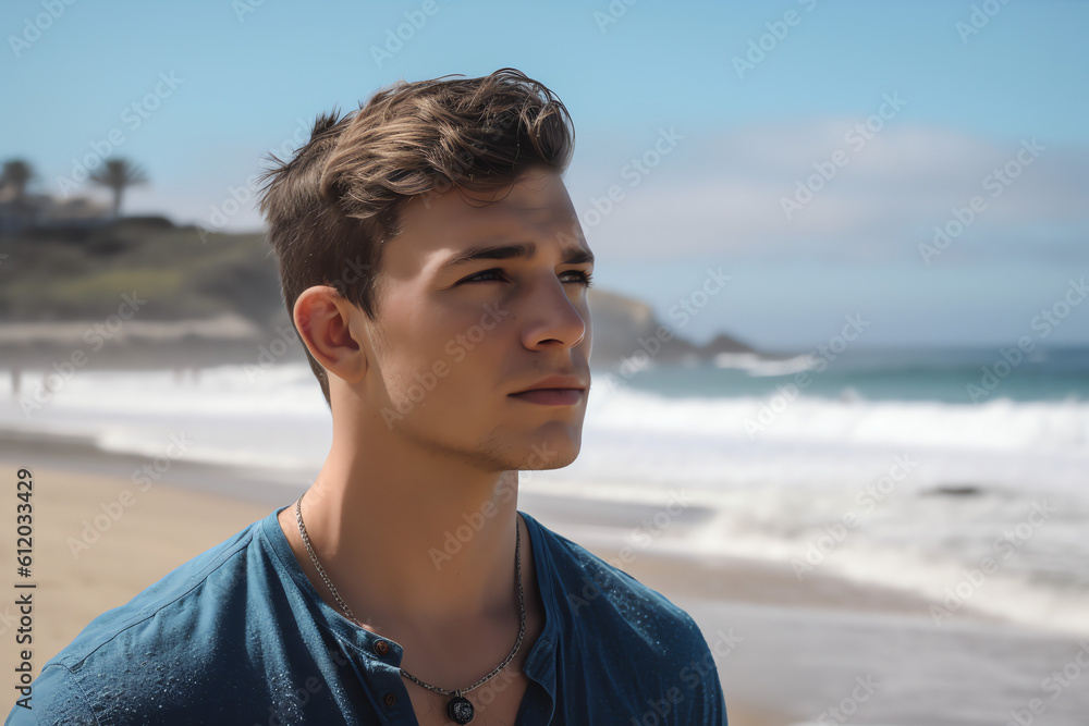 Portrait of a man on the beach - Generative AI Portrait of a man on the beach - Generative AI
