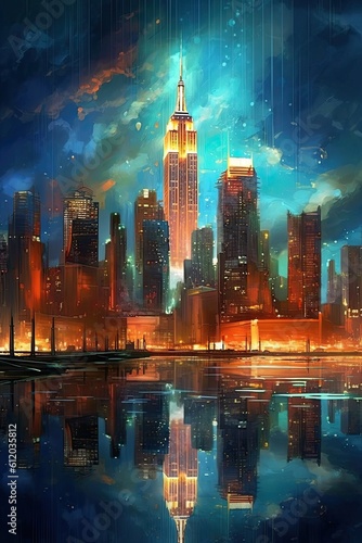 View of the city. AI generated art illustration.