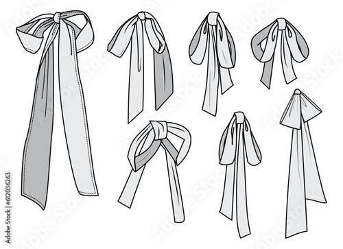 Fashion Garment Knot and Tie, Fashion Accessory Bows  Set Fashion Illustration, Vector, CAD, Technical Drawing, Flat Drawing, Template, Mockup.