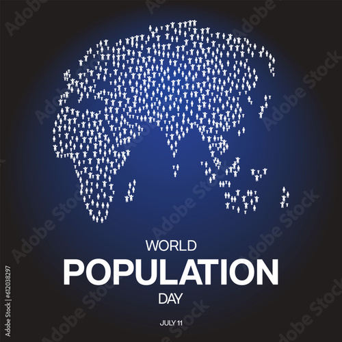 World Population Day design with world map made up of people icon arrangement. Vector illustration