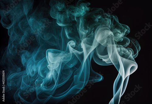 Green blue Smoke on isolated black background. High quality photo