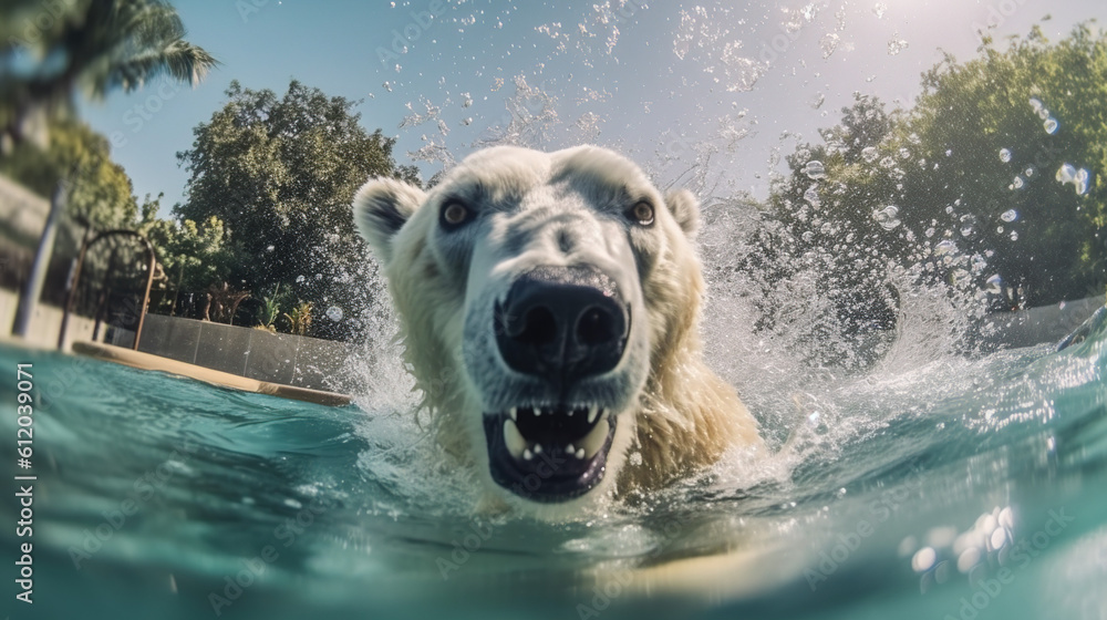 Polar Bear at pool relaxing