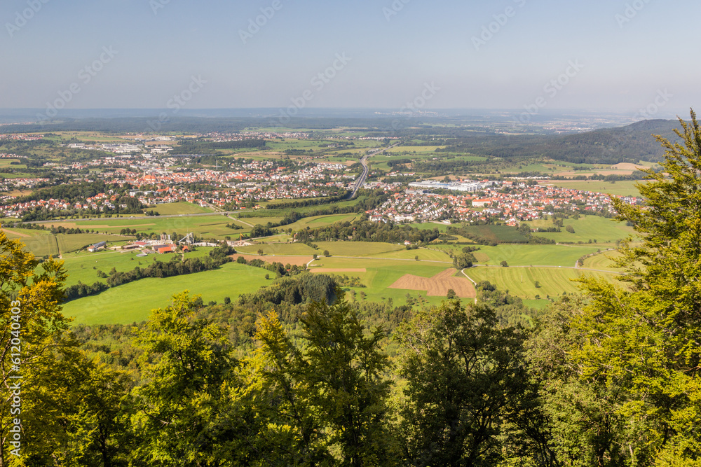 Aerial view of Hechingen in the state of Baden-Wuerttemberg, Germany