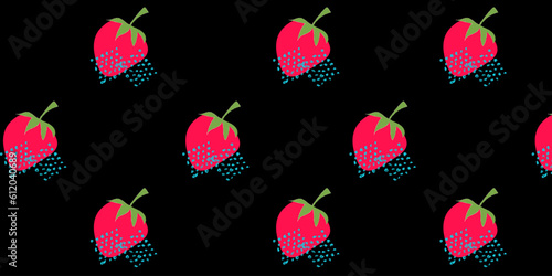 Seamless pattern strawberries. The illustration is hand drawn. Vector illustration with texture.