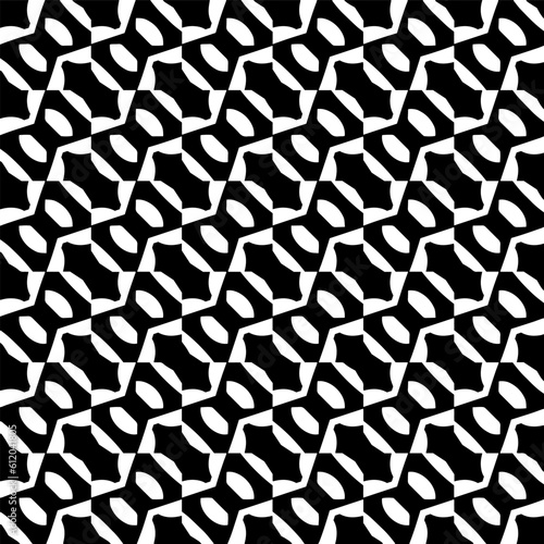  Background with abstract shapes. Black and white texture. Seamless monochrome repeating pattern for decor, fabric, cloth. 