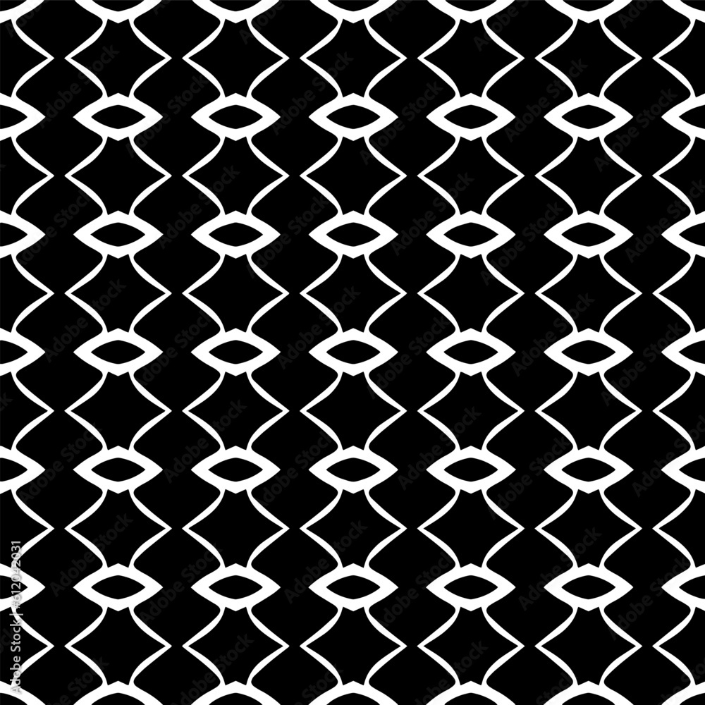  Background with abstract shapes. Black and white texture. Seamless monochrome repeating pattern  for decor, fabric, cloth. 