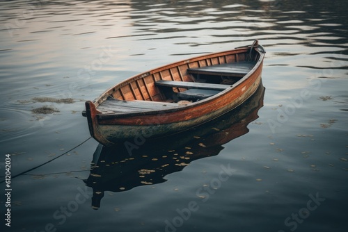 Old wooden boat on the water. Generative ai.