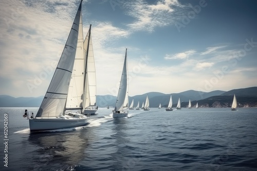 Photo Regatta on sailing yachts on the sea. Generative ai.