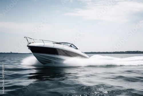 Modern high-speed motor yacht on the water. Generative ai. © Iryna