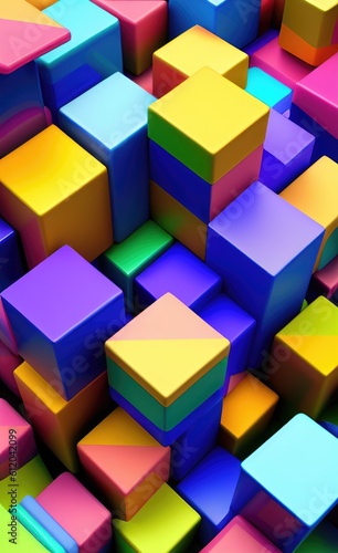 Shiny realistic 3d rendering illustration of cube shapes background.