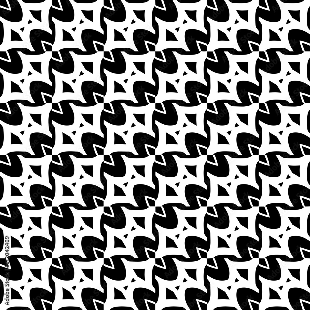  Background with abstract shapes. Black and white texture. Seamless monochrome repeating pattern  for decor, fabric, cloth. 