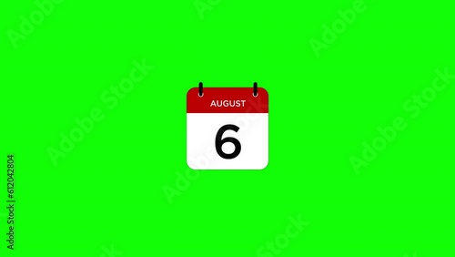 August month calendar animation green screen