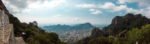 Bird's eye view landscape of Tepoztlan, a mexican town photo