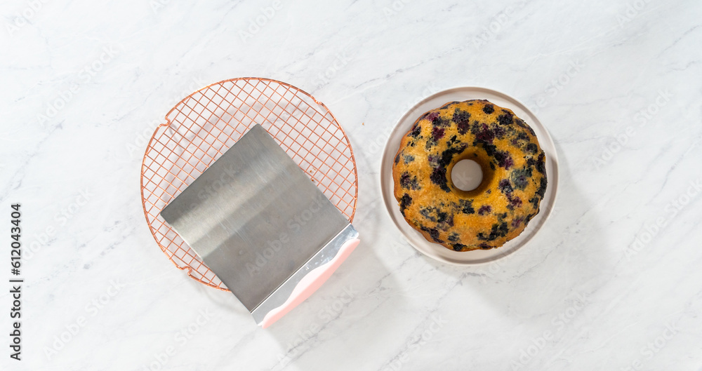 Lemon blueberry bundt cake with powdered sugar dusting Lemon blueberry bundt cake with powdered sugar dusting