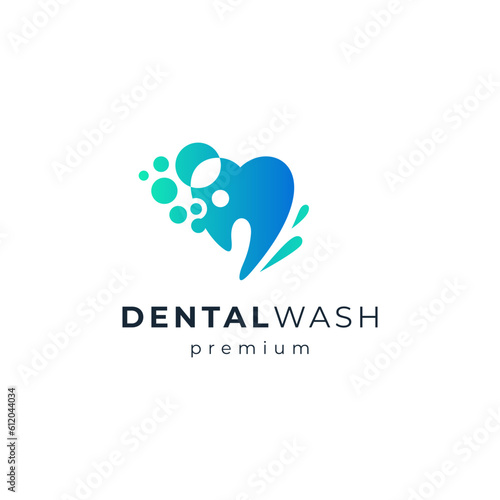 bubbles and tooth for dental care or toothpaste and toothbrush logo design	
