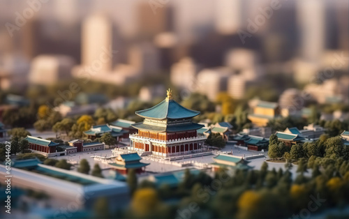 Tilt–shift photography of landmark ancient buildings in Beijing, China,created with generative ai tecnology.