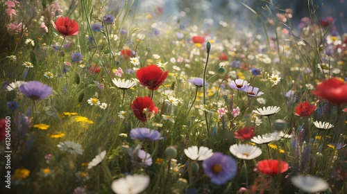 the delicate beauty of nature's field of blooming wildflowers in the garden, Generated Ai