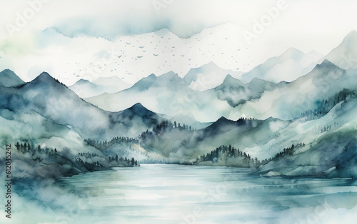 Chinese painting style landscape,created with generative ai tecnology.