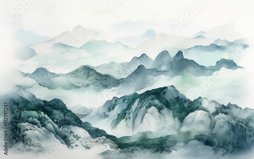 Chinese painting style landscape,created with generative ai tecnology.