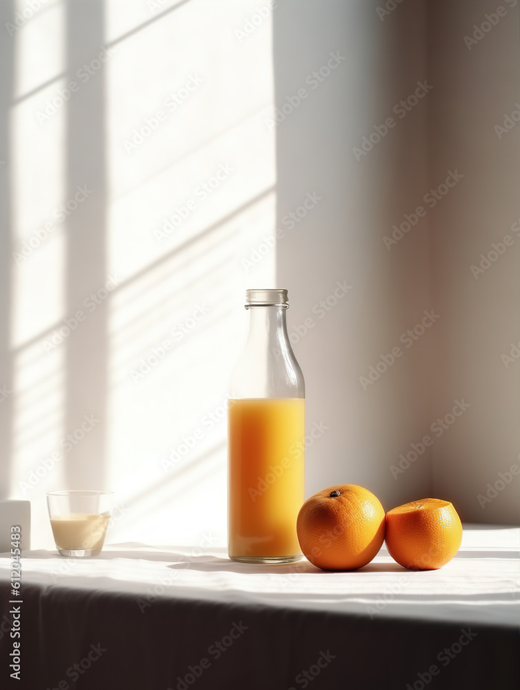 Orange juice drink empty room,created with generative ai tecnology. Orange juice drink empty room,created with generative ai tecnology.