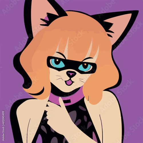 cartoon cat-girl portrait vector drawing