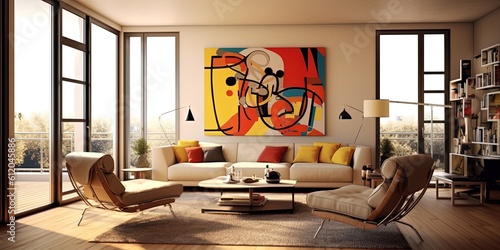 what if a painter had designed the internal design of your apartment? modern Living room interior design Wassily Kandinsky style photo