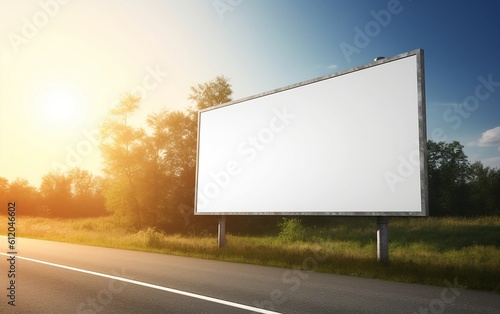 Blank billboard on the road. Generative AI technology. photo