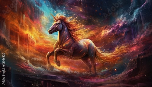 art unicorn in space . dreamlike background with unicorn . Hand Drawn Style illustration photo
