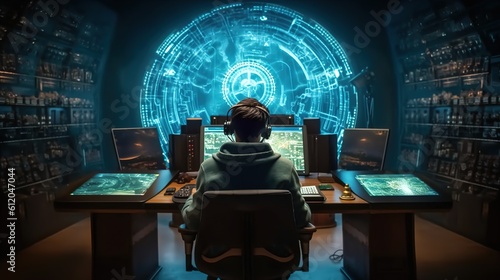 person working on a modern futuristic computer