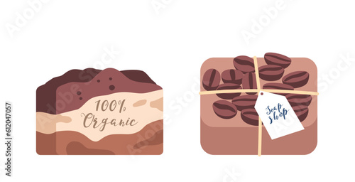 Artisanal Soap Crafted With Using Coffee or Cocoa Natural Ingredients And Traditional Techniques, Vector Illustration